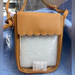 Scalloped Flap Crossbody Bag in Caramel Brown